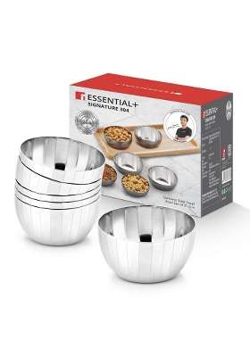 Bergner Essential Plus Signature 304 Stainless Steel Hammered Design Bowl Set | 200 ml | 6.8 fl oz | Pack of 6 | BPA Free