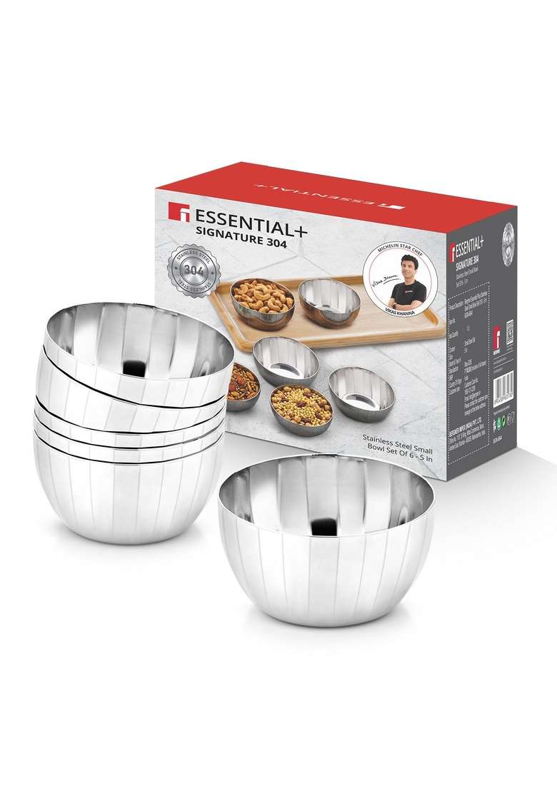 Bergner Essential Plus Signature 304 Stainless Steel Hammered Design Bowl Set | 200 ml | 6.8 fl oz | Pack of 6 | BPA Free - Indya