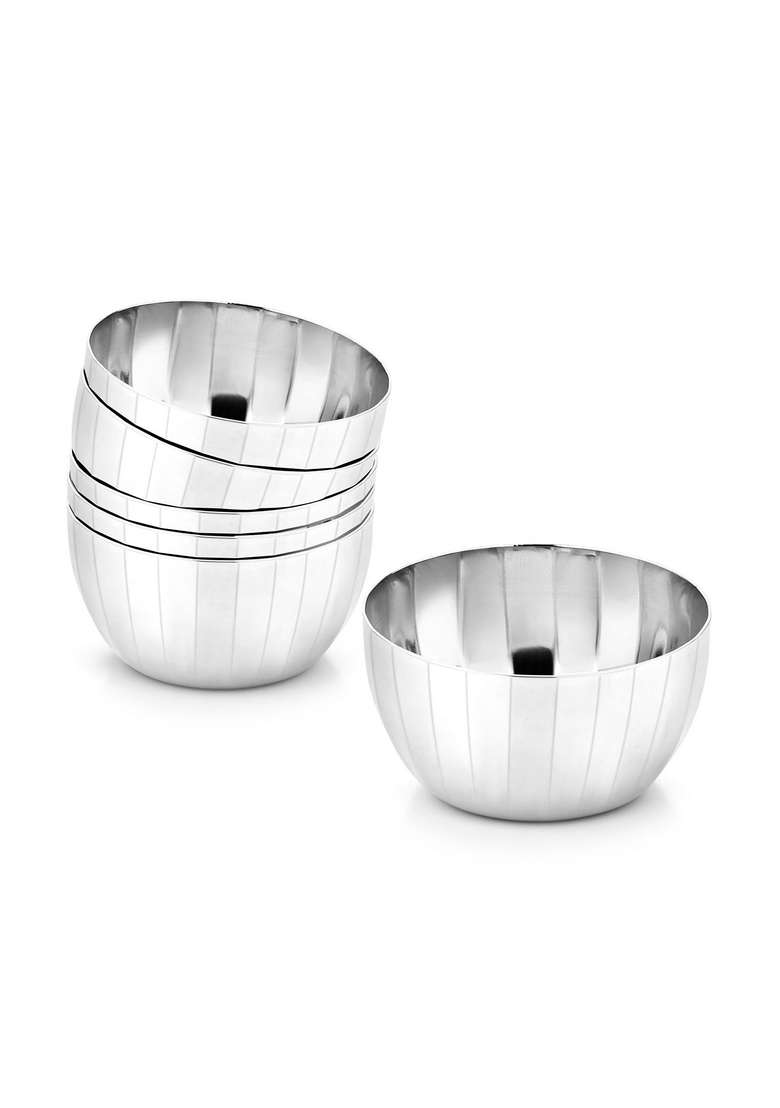 Bergner Essential Plus Signature 304 Stainless Steel Hammered Design Bowl Set | 200 ml | 6.8 fl oz | Pack of 6 | BPA Free - Indya