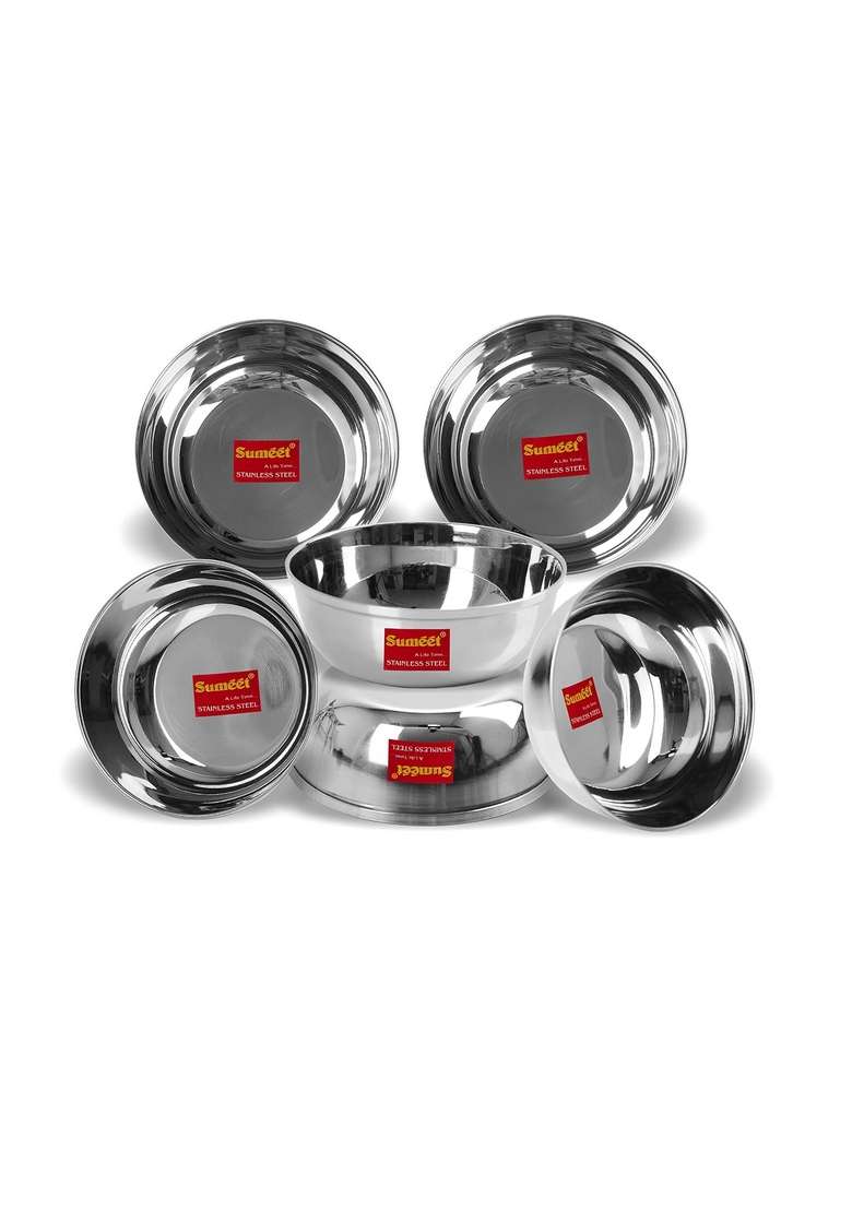 Sumeet Stainless Steel Heavy Gauge Bowl Set Wati Set with Mirror Finish Dia | 200 ml | 6.8 fl oz | 10 cm | 3.9 Inch | Pack of 6 - Indya