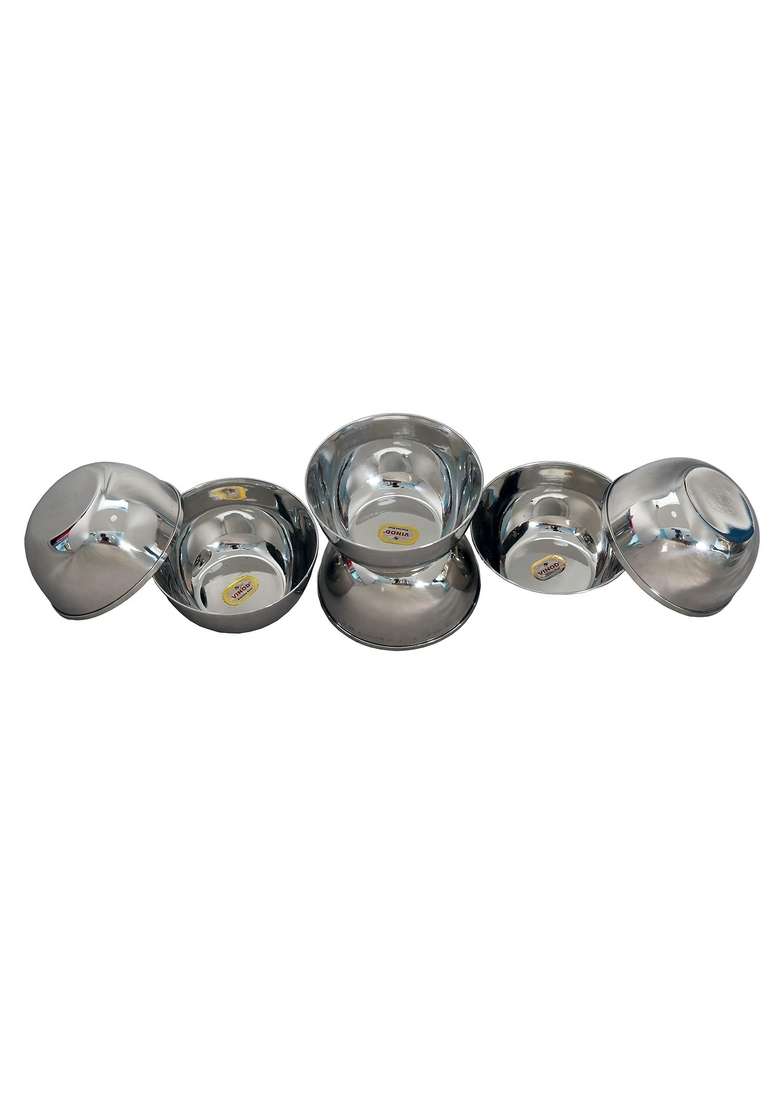 Vinod Stainless Steel Bowls Katori for Kitchen and Dining Serving | 300 ml | 10.1 fl oz | Pack of 6 - Indya