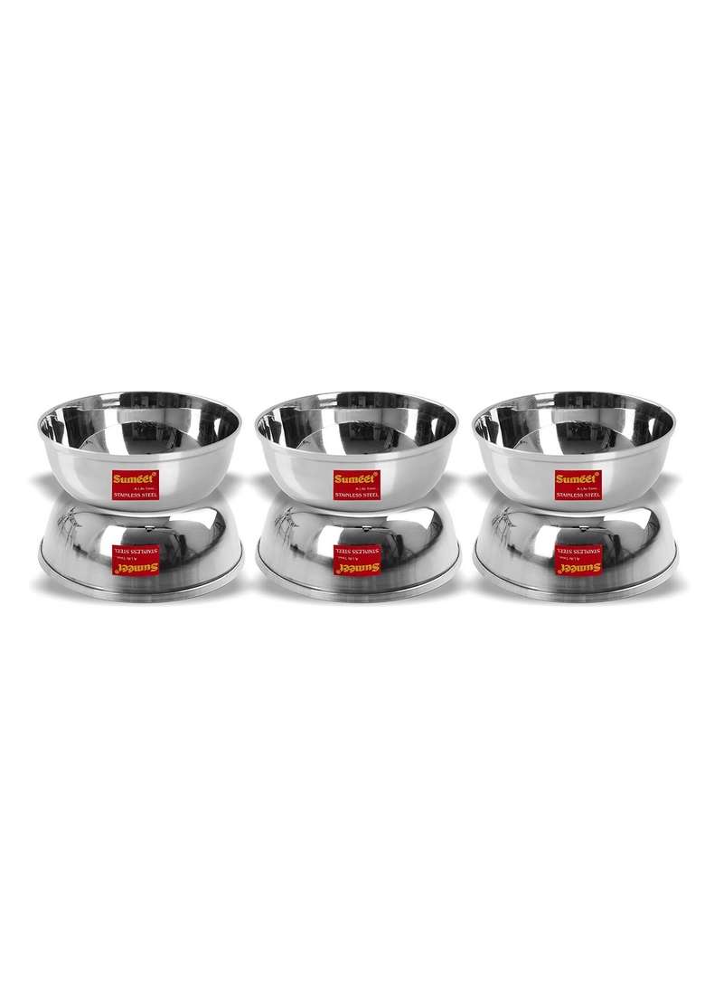 Sumeet Stainless Steel Solid Bowl Wati Set | 350 ml | 11.8 fl oz | 6-Piece Set | Dishwasher Safe - Indya