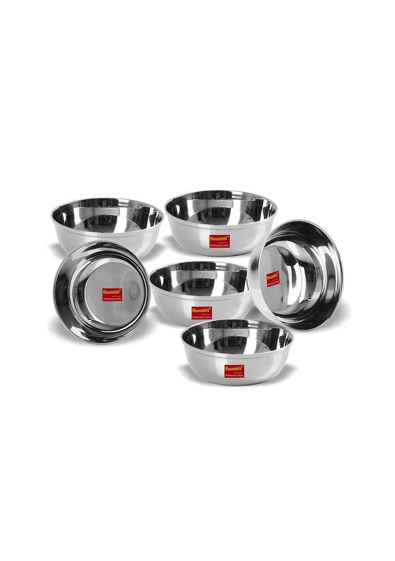 Sumeet Stainless Steel Solid Bowl Wati Set | 350 ml | 11.8 fl oz | 6-Piece Set | Dishwasher Safe - Indya