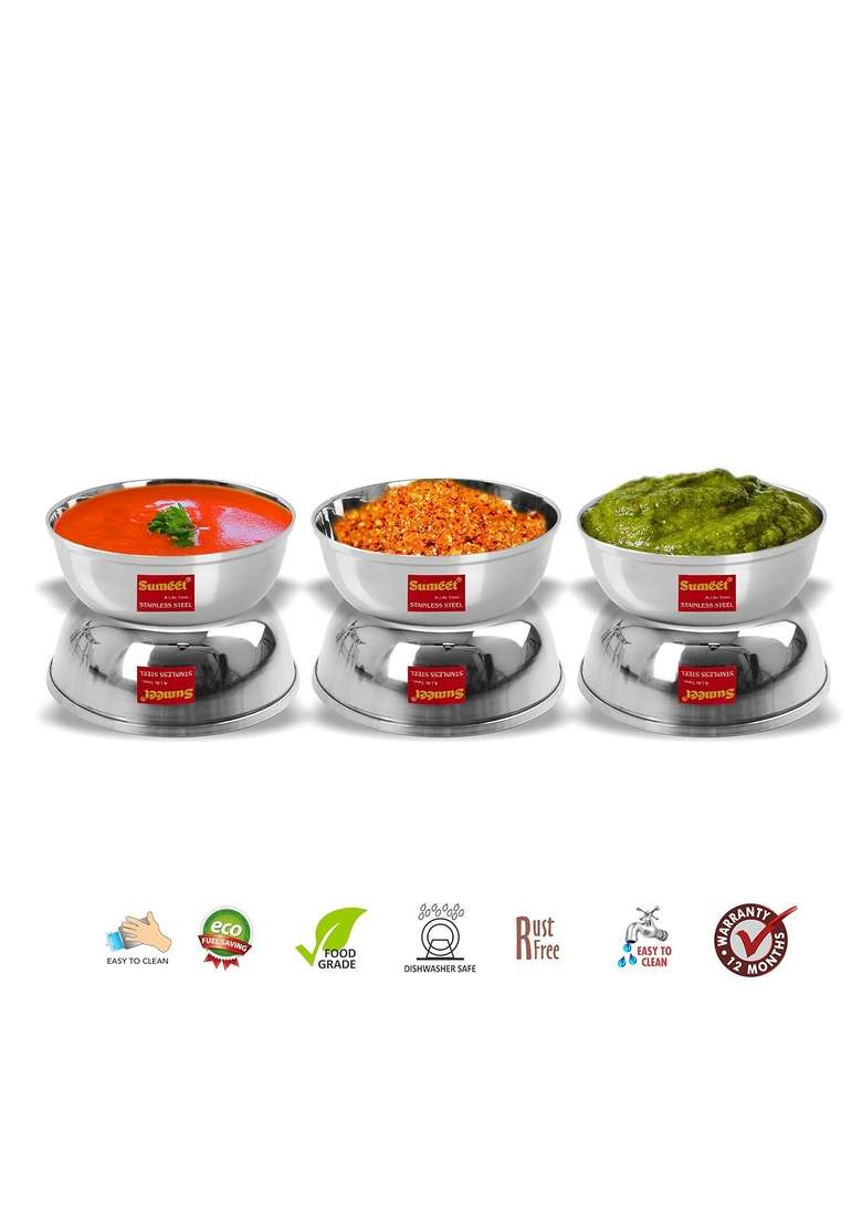Sumeet Stainless Steel Solid Bowl Wati Set | 350 ml | 11.8 fl oz | 6-Piece Set | Dishwasher Safe - Indya