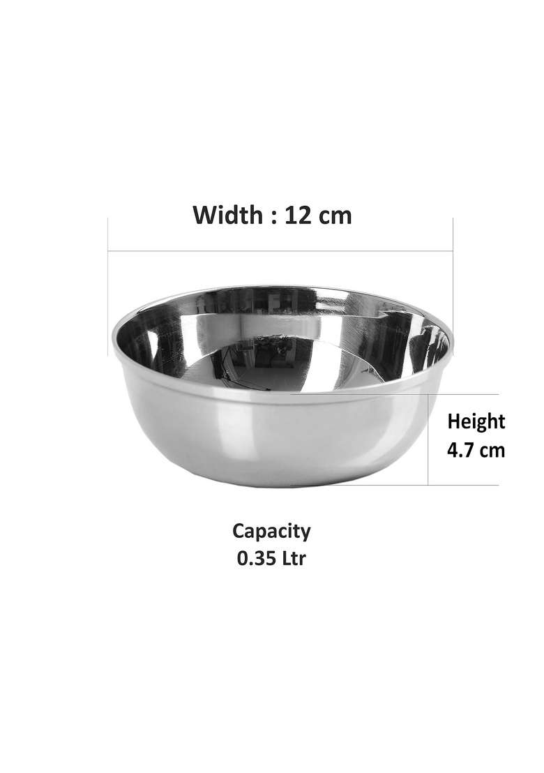 Sumeet Stainless Steel Solid Bowl Wati Set | 350 ml | 11.8 fl oz | 6-Piece Set | Dishwasher Safe - Indya