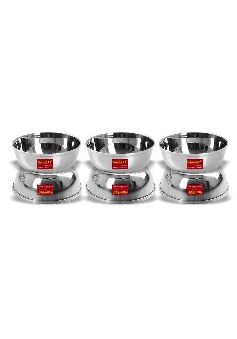 Sumeet Stainless Steel Solid Bowl Wati Set | 350 ml | 11.8 fl oz | 6-Piece Set | Dishwasher Safe