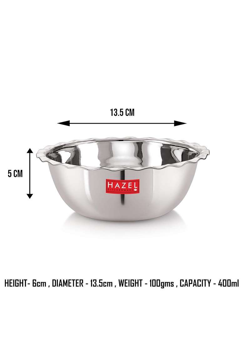 HAZEL Stainless Steel Serving Bowl Wati Vati Katori | 400 ml | 13.5 fl oz | 13.5 cm | 5.3 Inch - Indya