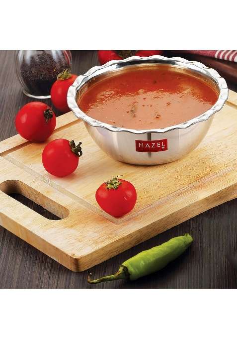 HAZEL Stainless Steel Serving Bowl Wati Vati Katori | 400 ml | 13.5 fl oz | 13.5 cm | 5.3 Inch