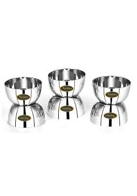 Kanshita's Rasoiware Stainless Steel Heavy Gauge Solid Bowl Wati Set with Mirror Finish | 300 ml | 10.1 fl oz | 10 cm | 3.9 Inch | 6-Piece Set