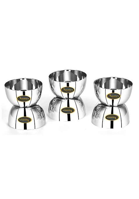 Kanshita's Rasoiware Stainless Steel Heavy Gauge Solid Bowl Wati Set with Mirror Finish | 300 ml | 10.1 fl oz | 10 cm | 3.9 Inch | 6-Piece Set