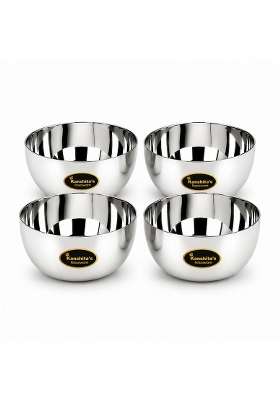Kanshita's Rasoiware Stainless Steel Heavy Gauge Solid Bowl Wati Set with Mirror Finish | 300 ml | 10.1 fl oz | 10 cm | 3.9 Inch | 4-Piece Set