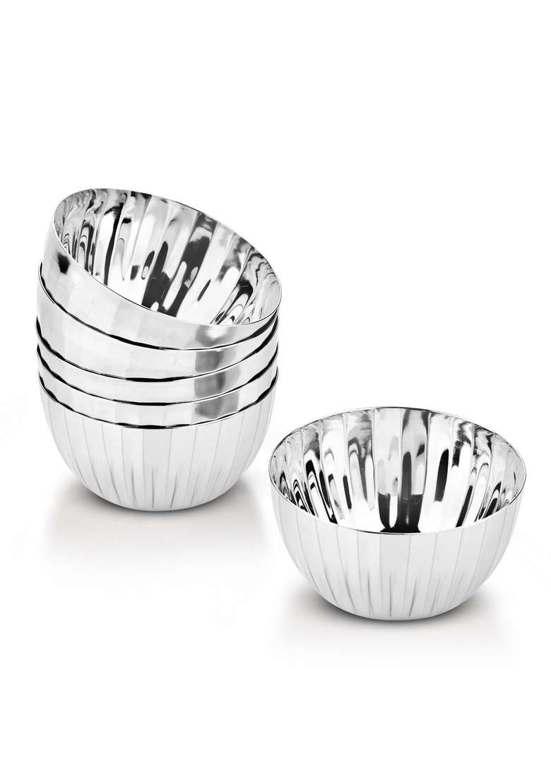 Bergner Essential Plus Signature 304 Stainless Steel Hammered Design Bowl Set | 350 ml | 11.8 fl oz | Pack of 6 | BPA Free - Indya