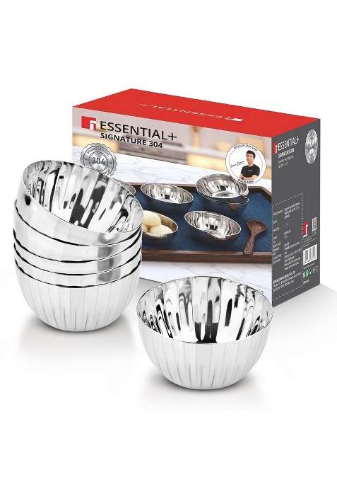 Bergner Essential Plus Signature 304 Stainless Steel Hammered Design Bowl Set | 350 ml | 11.8 fl oz | Pack of 6 | BPA Free