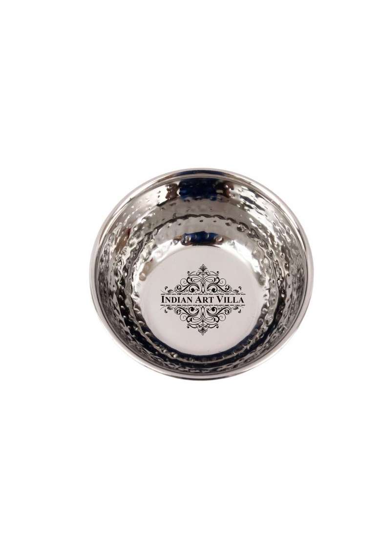 INDIAN ART VILLA Stainless Steel Hammered Bowl Katori | 350 ml | 11.8 fl oz | 4.6 Inch - Indya
