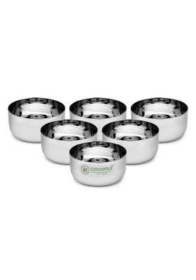 Coconut Stainless Steel Sada Bowl Vati Katori | 200 ml | 6.8 fl oz | 6-Piece Set | Rust Resistant