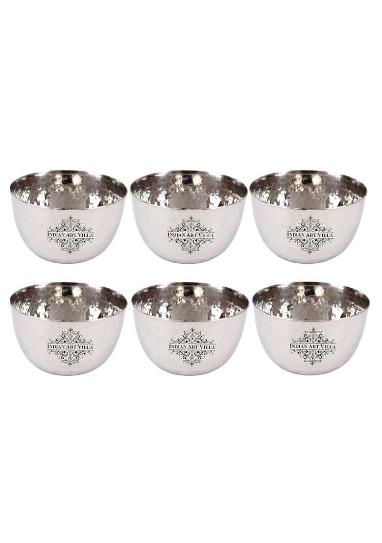 INDIAN ART VILLA Stainless Steel Bowl Katori | 200 ml | 6.8 fl oz | 6-Piece Set - Indya