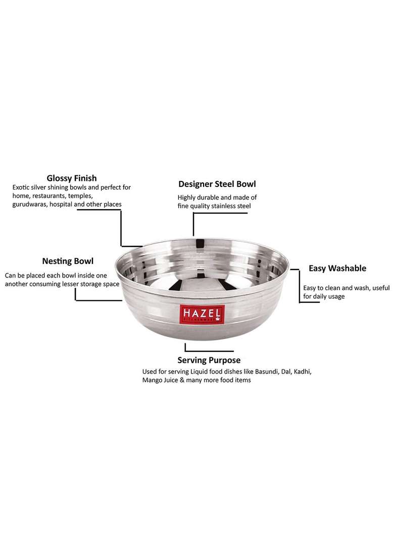 HAZEL Stainless Steel Bowl Set | 150 ml | 5.1 fl oz | 12-Piece Set - Indya