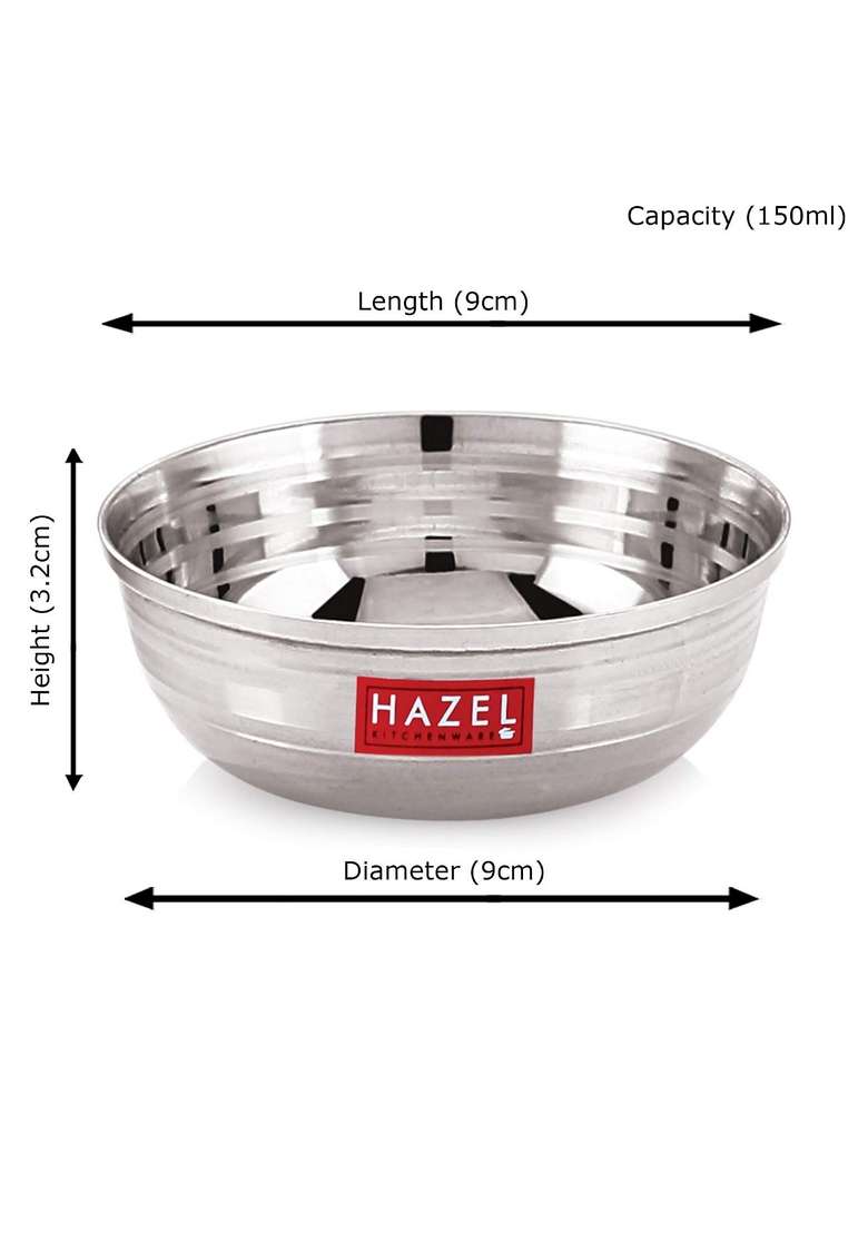 HAZEL Stainless Steel Bowl Set | 150 ml | 5.1 fl oz | 12-Piece Set - Indya