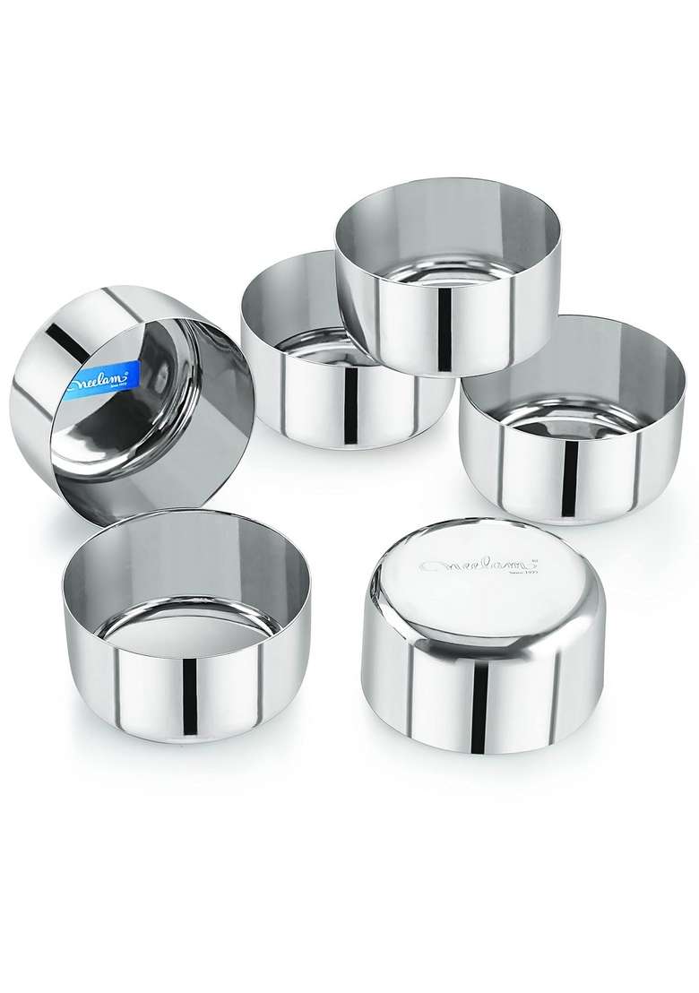 neelam Stainless Steel 5.5 22 Gauge Sadi Vati | 200 ml | 6.8 fl oz | 6-Piece Set - Indya