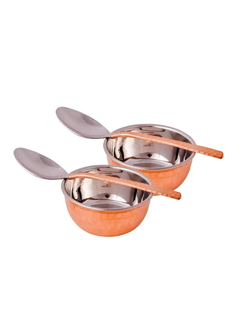 SHIV SHAKTI ARTS Pure Stainless Steel and Copper Bowl | 150 ml | 5.1 fl oz | 2-Piece Set - Indya