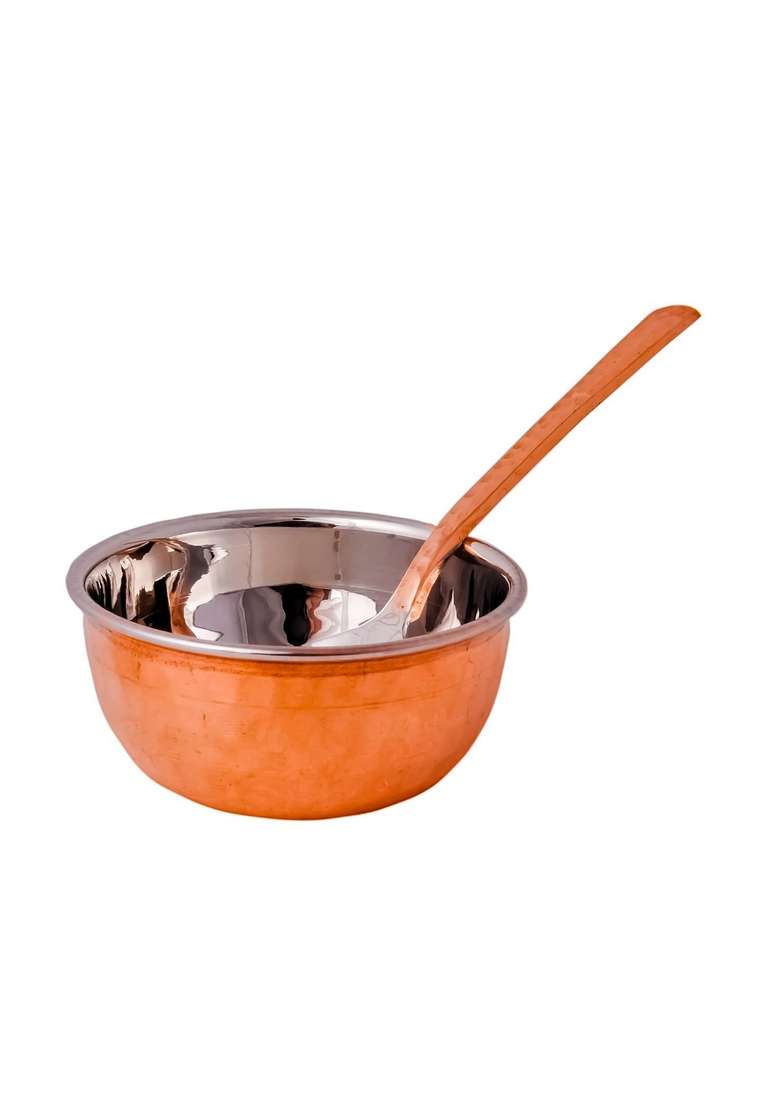 SHIV SHAKTI ARTS Pure Stainless Steel and Copper Bowl | 150 ml | 5.1 fl oz | 2-Piece Set - Indya