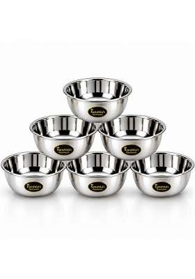 Kanshita's Rasoiware Heavy Gauge Stainless Steel Katori | 350 ml | 11.8 fl oz | 12 cm | 4.7 Inch | 6-Piece Set | Food Safe