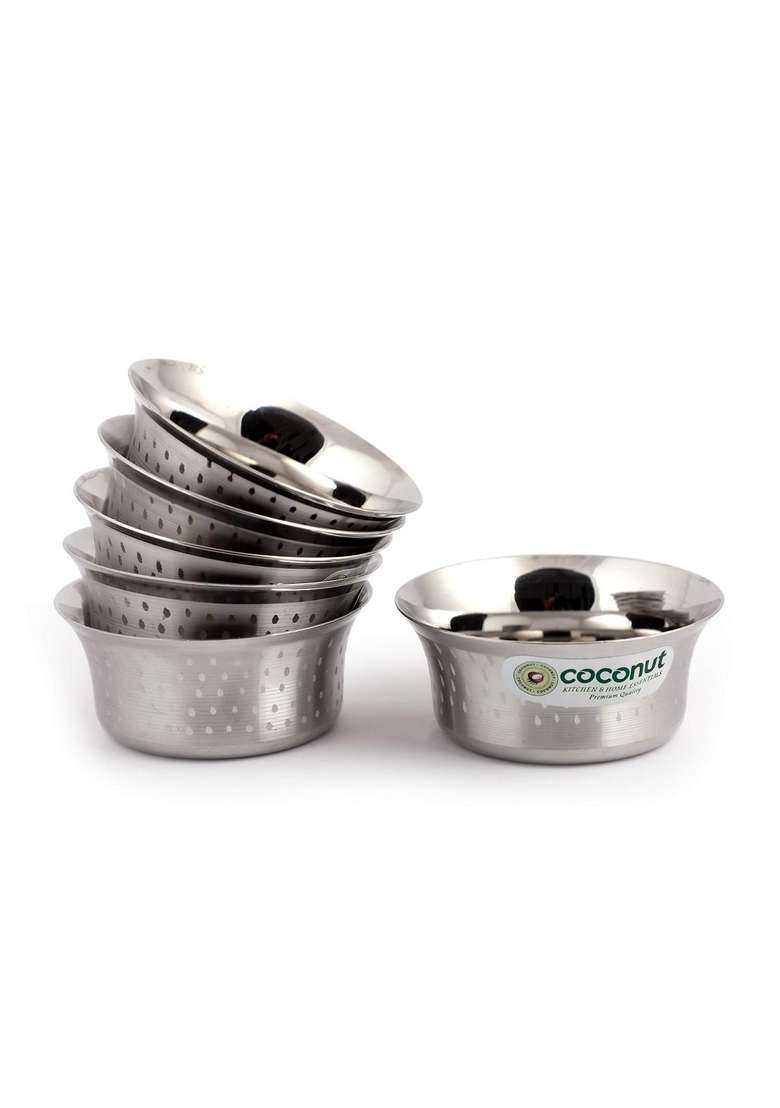 coconut Stainless Steel Shower Pari Bowl Vati Katori- C23 | 250 ml | 8.5 fl oz | 6-Piece Set - Indya