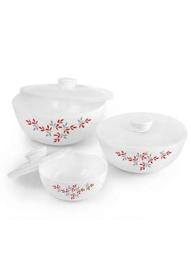 CELLO Opalware Twilight Floral Mixing Bowl Set with Lids | 500 ml | 16.9 fl oz | 3-Piece Set | Dishwasher Safe | Microwave Safe | With Lid