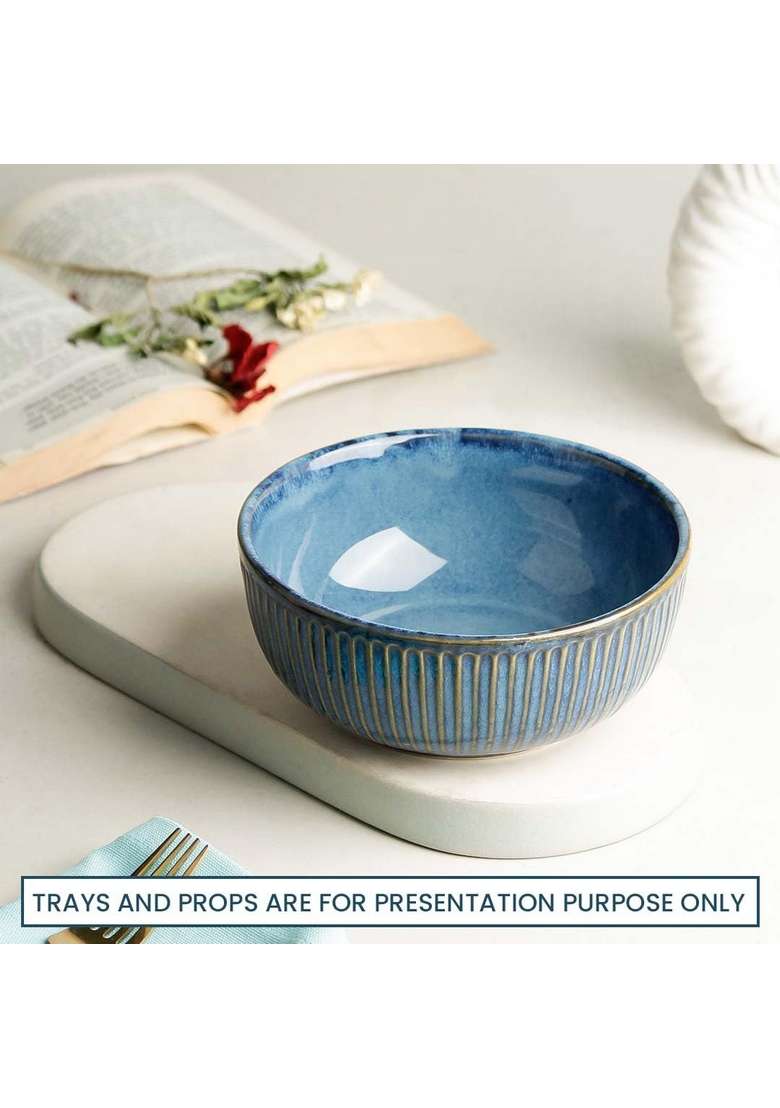 The Earth Store Glam Blue Ceramic Serving Bowl | 850 ml | 28.7 fl oz | Dishwasher Safe | Microwave Safe - Indya