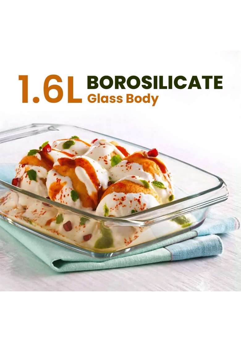 AGARO Elite Borosilicate Glass Baking Tray for Kitchen | 1600 ml | 54.1 fl oz | Dishwasher Safe | Microwave Safe - Indya