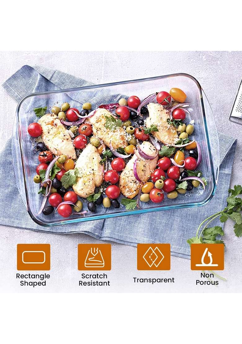 AGARO Elite Borosilicate Glass Baking Tray for Kitchen | 1600 ml | 54.1 fl oz | Dishwasher Safe | Microwave Safe - Indya