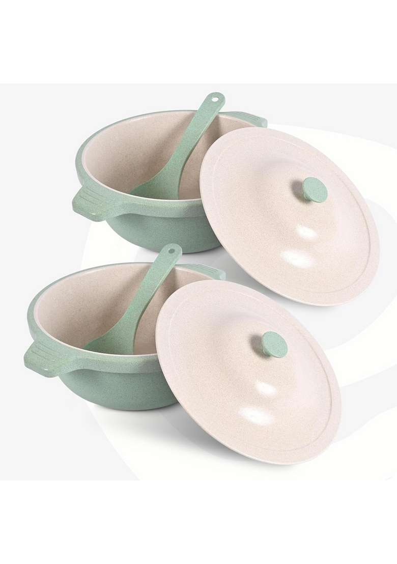 Eha Earth Friendly Serving Bowls with Lid | 2500 ml | 84.5 fl oz | 2-Piece Set | Microwave Safe - Indya