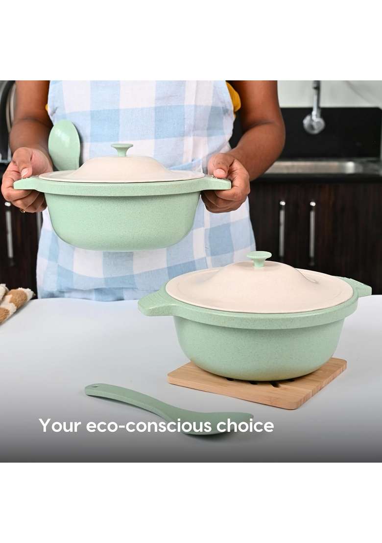 Eha Earth Friendly Serving Bowls with Lid | 2500 ml | 84.5 fl oz | 2-Piece Set | Microwave Safe - Indya