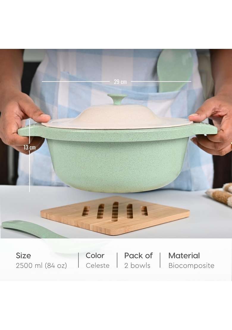Eha Earth Friendly Serving Bowls with Lid | 2500 ml | 84.5 fl oz | 2-Piece Set | Microwave Safe - Indya