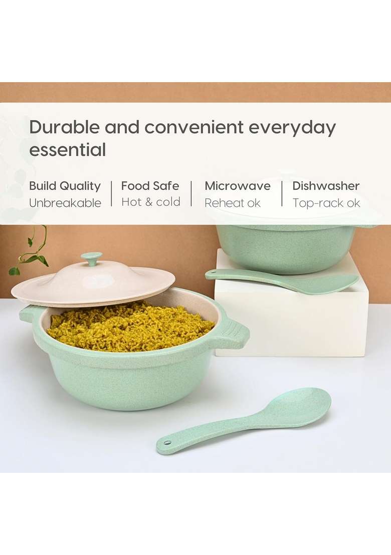 Eha Earth Friendly Serving Bowls with Lid | 2500 ml | 84.5 fl oz | 2-Piece Set | Microwave Safe - Indya