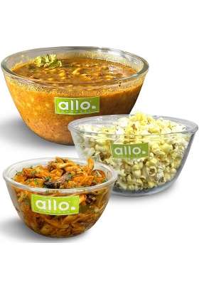 Allo Food Safe Borosilicate Glass Mixing and Serving Bowls for Kitchen | 500 ml | 16.9 fl oz | 3-Piece Set | Dishwasher Safe | Microwave Safe