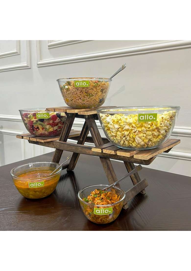 Allo Food Safe Borosilicate Glass Mixing and Serving Bowls for Kitchen | 500 ml | 16.9 fl oz | 3-Piece Set | Dishwasher Safe | Microwave Safe - Indya