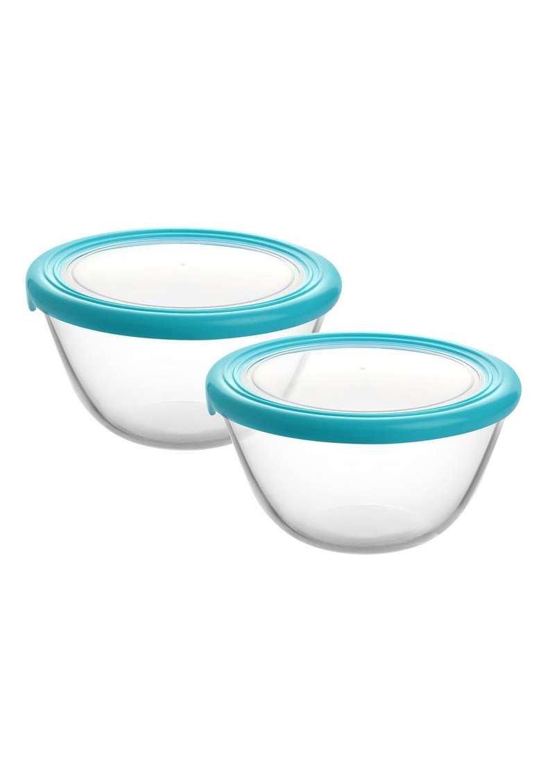 CELLO Ornella Round Glass Mixing Bowls for Kitchen with Lid Pieces | 500 ml | 16.9 fl oz | 2-Piece Set | Dishwasher Safe | Microwave Safe - Indya