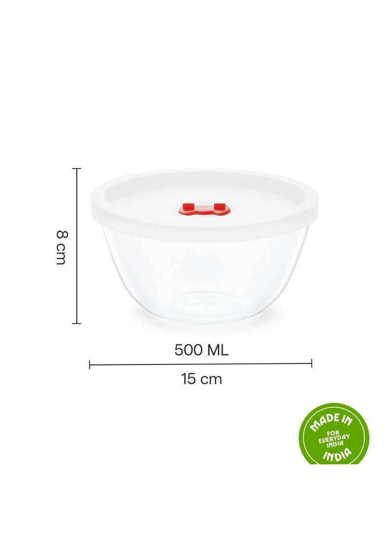 Borosil | 500 ml | 16.9 fl oz | Pack of 2 | Dishwasher Safe | Microwave Safe | With Lid - Indya