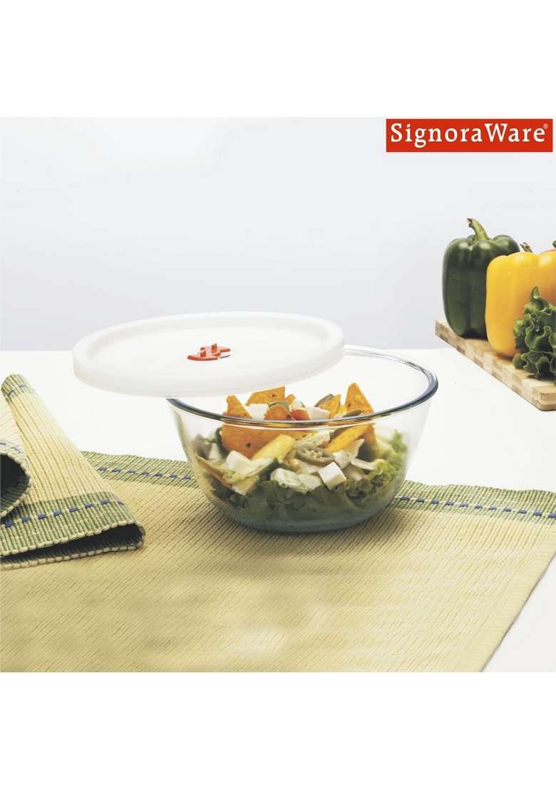 SIGNORA WARE SignoraWare Borosilicate Glass Mixing Bowl with Lid and Steam Release Knob | 500 ml | 16.9 fl oz | Microwave Safe - Indya