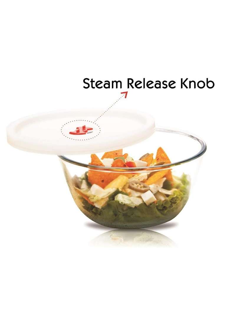 SIGNORA WARE SignoraWare Borosilicate Glass Mixing Bowl with Lid and Steam Release Knob | 500 ml | 16.9 fl oz | Microwave Safe - Indya