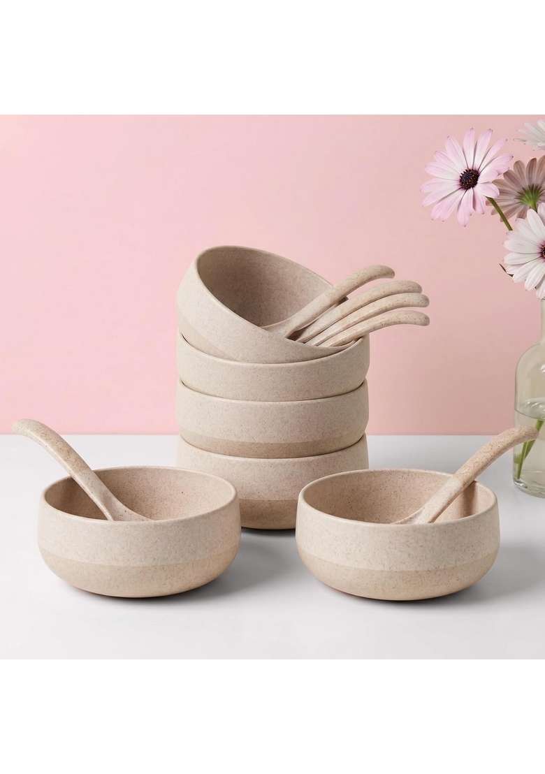 Eha Earth-Friendly Soup Bowls with Spoons | 250 ml | 8.5 fl oz | 6-Piece Set | Microwave Safe - Indya