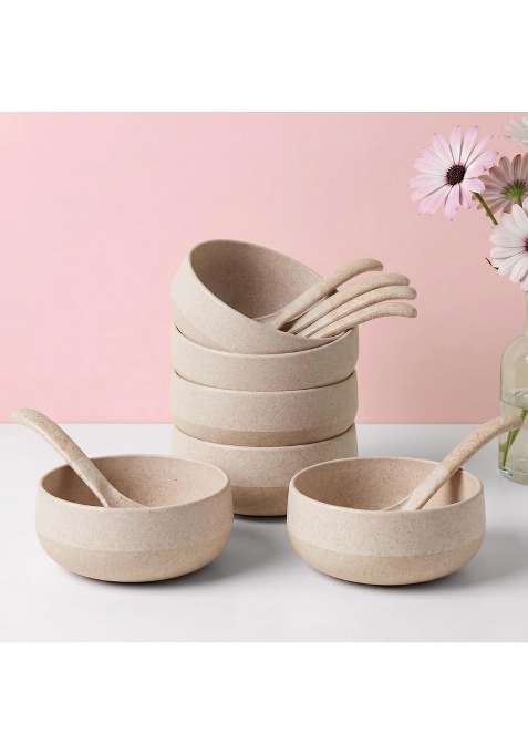 Eha Earth-Friendly Soup Bowls with Spoons | 250 ml | 8.5 fl oz | 6-Piece Set | Microwave Safe