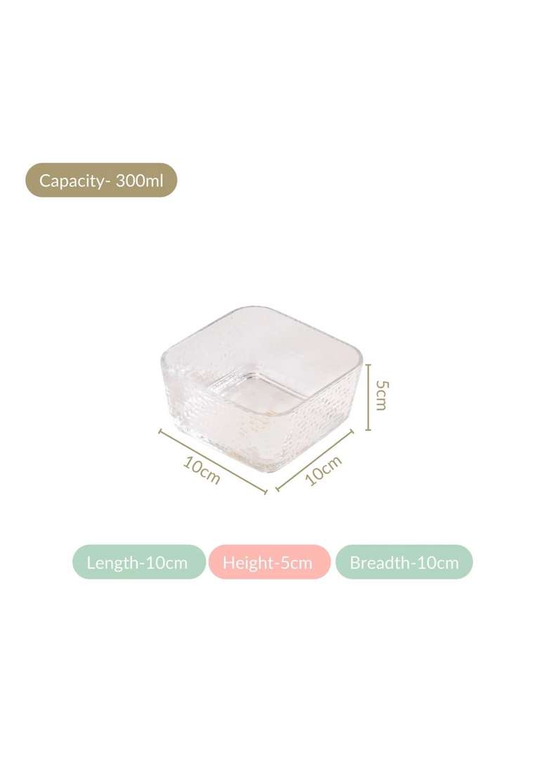 Nestasia Square Glass Bowls | 300 ml | 10.1 fl oz | 4-Piece Set | Dishwasher Safe | Microwave Safe - Indya
