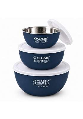CLASSIC ESSENTIALS Stainless Steel Microwave Safe Mixing Bowls Set with Lids | 500 ml | 16.9 fl oz | 3-Piece Set | With Lid