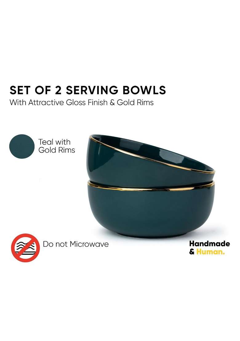 Shay Ceramic Serving Bowls Set | 1000 ml | 33.8 fl oz | 2-Piece Set - Indya