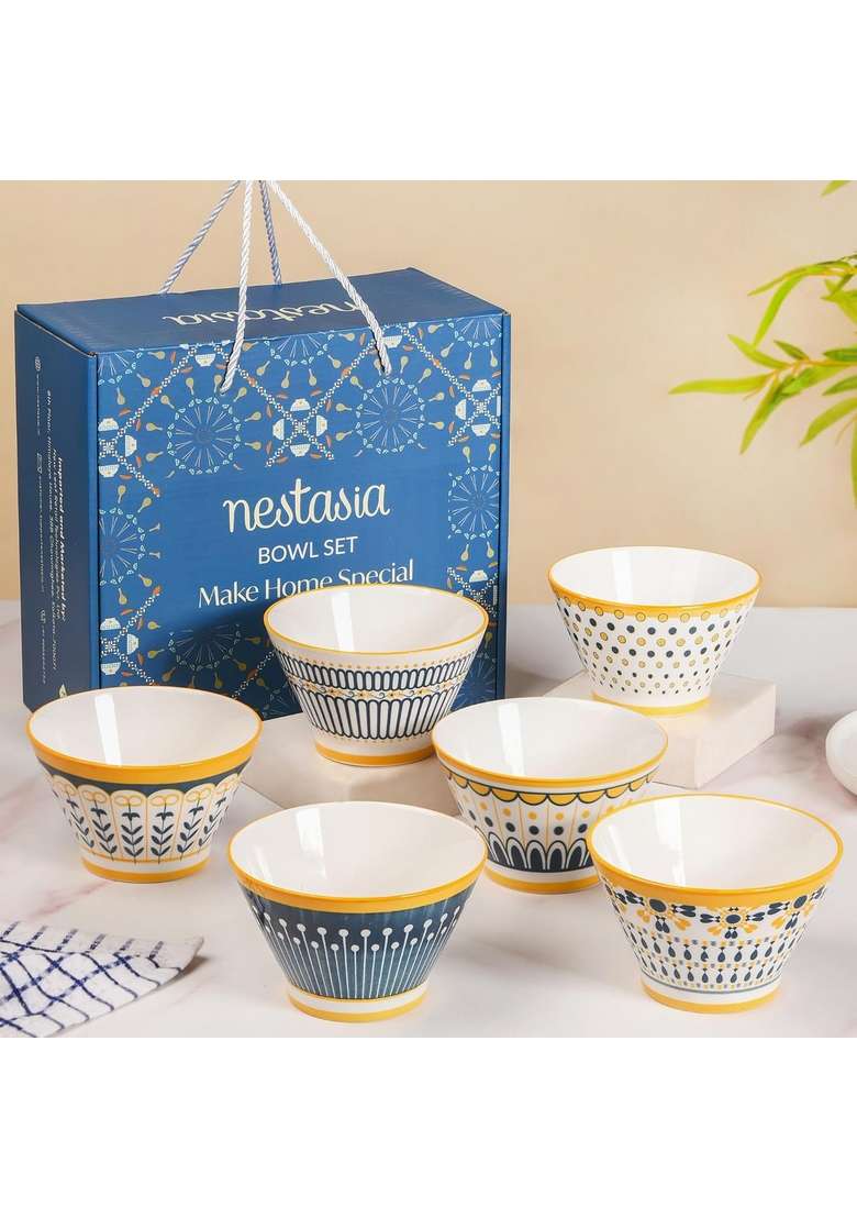 Nestasia Ceramic Ramen Bowls | 350 ml | 11.8 fl oz | 6-Piece Set | Dishwasher Safe | Microwave Safe - Indya