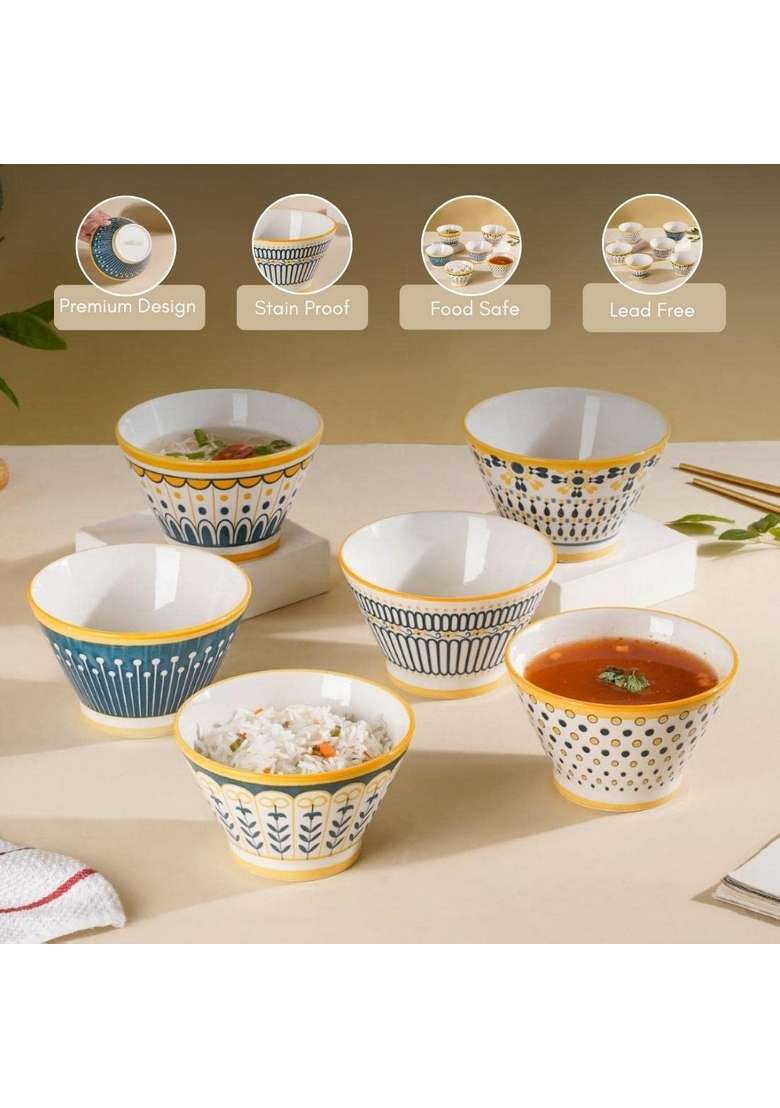 Nestasia Ceramic Ramen Bowls | 350 ml | 11.8 fl oz | 6-Piece Set | Dishwasher Safe | Microwave Safe - Indya