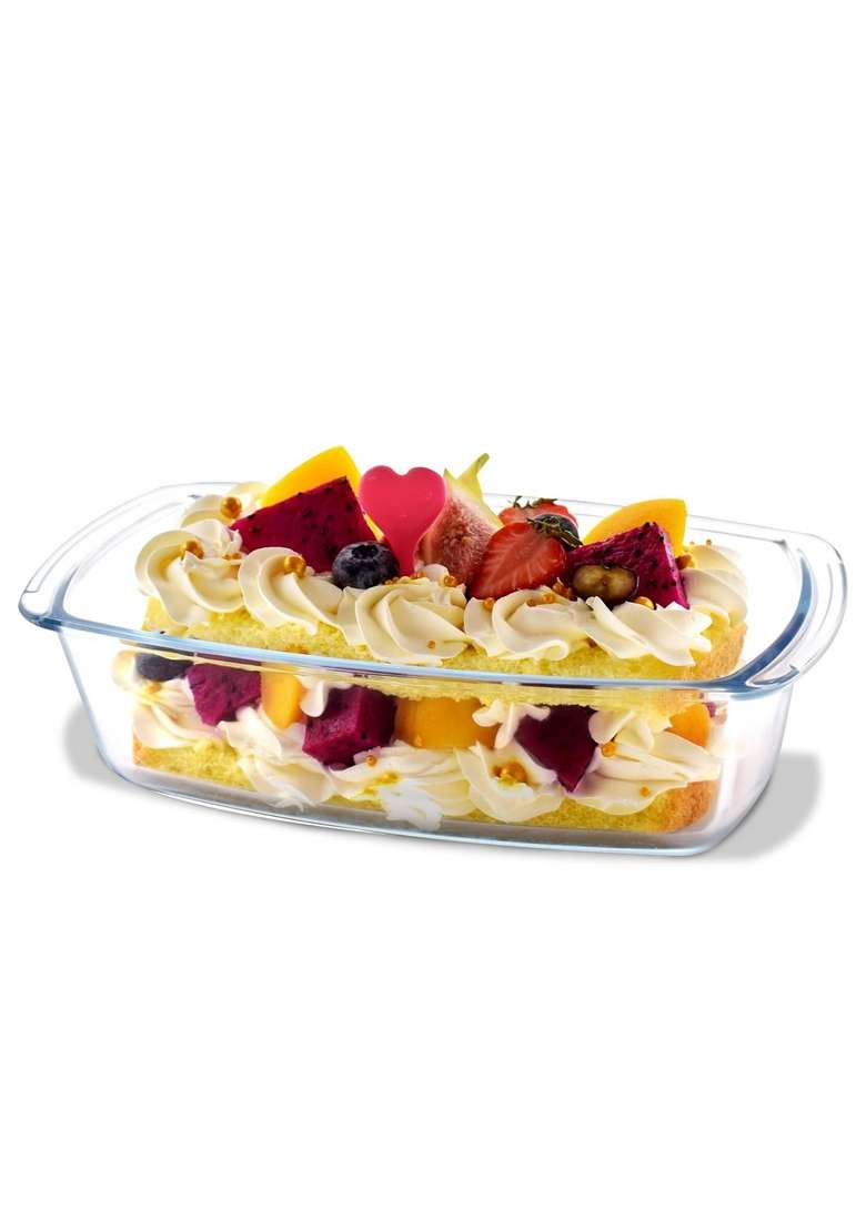AGARO Elite Glass Loaf Tray Rectangular | 1800 ml | 60.9 fl oz | Microwave Safe - Indya