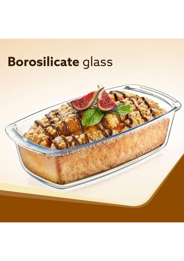 AGARO Elite Glass Loaf Tray Rectangular | 1800 ml | 60.9 fl oz | Microwave Safe - Indya